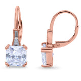 Cushion Cut Dangling Leverback Earrings Wedding Simulated Cubic Zirconia 925 Sterling Silver (15mm)