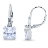 Cushion Cut Dangling Leverback Earrings Wedding Simulated Cubic Zirconia 925 Sterling Silver (15mm)