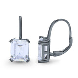 Cushion Cut Dangling Leverback Wedding Earrings Simulated Cubic Zirconia 925 Sterling Silver (20mm)