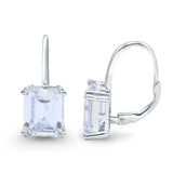 Cushion Cut Dangling Leverback Wedding Earrings Simulated Cubic Zirconia 925 Sterling Silver (20mm)