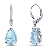 Pear Shape Dangling Leverback Earrings Wedding Simulated Cubic Zirconia 925 Sterling Silver (22mm)