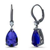 Pear Shape Dangling Leverback Earrings Wedding Simulated Cubic Zirconia 925 Sterling Silver (22mm)