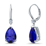 Pear Shape Dangling Leverback Earrings Wedding Simulated Cubic Zirconia 925 Sterling Silver (22mm)