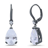 Pear Shape Dangling Leverback Earrings Wedding Simulated Cubic Zirconia 925 Sterling Silver (22mm)