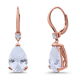 Pear Shape Dangling Leverback Earrings Wedding Simulated Cubic Zirconia 925 Sterling Silver (22mm)