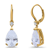 Pear Shape Dangling Leverback Earrings Wedding Simulated Cubic Zirconia 925 Sterling Silver (22mm)