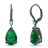 Pear Shape Dangling Leverback Earrings Wedding Simulated Cubic Zirconia 925 Sterling Silver (22mm)