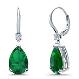 Pear Shape Dangling Leverback Earrings Wedding Simulated Cubic Zirconia 925 Sterling Silver (22mm)