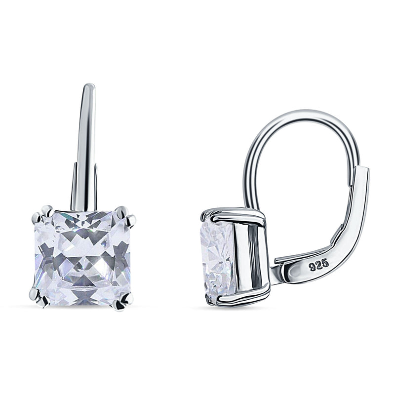 Cushion Leverback Earrings Cubic Zirconia 925 Sterling Silver