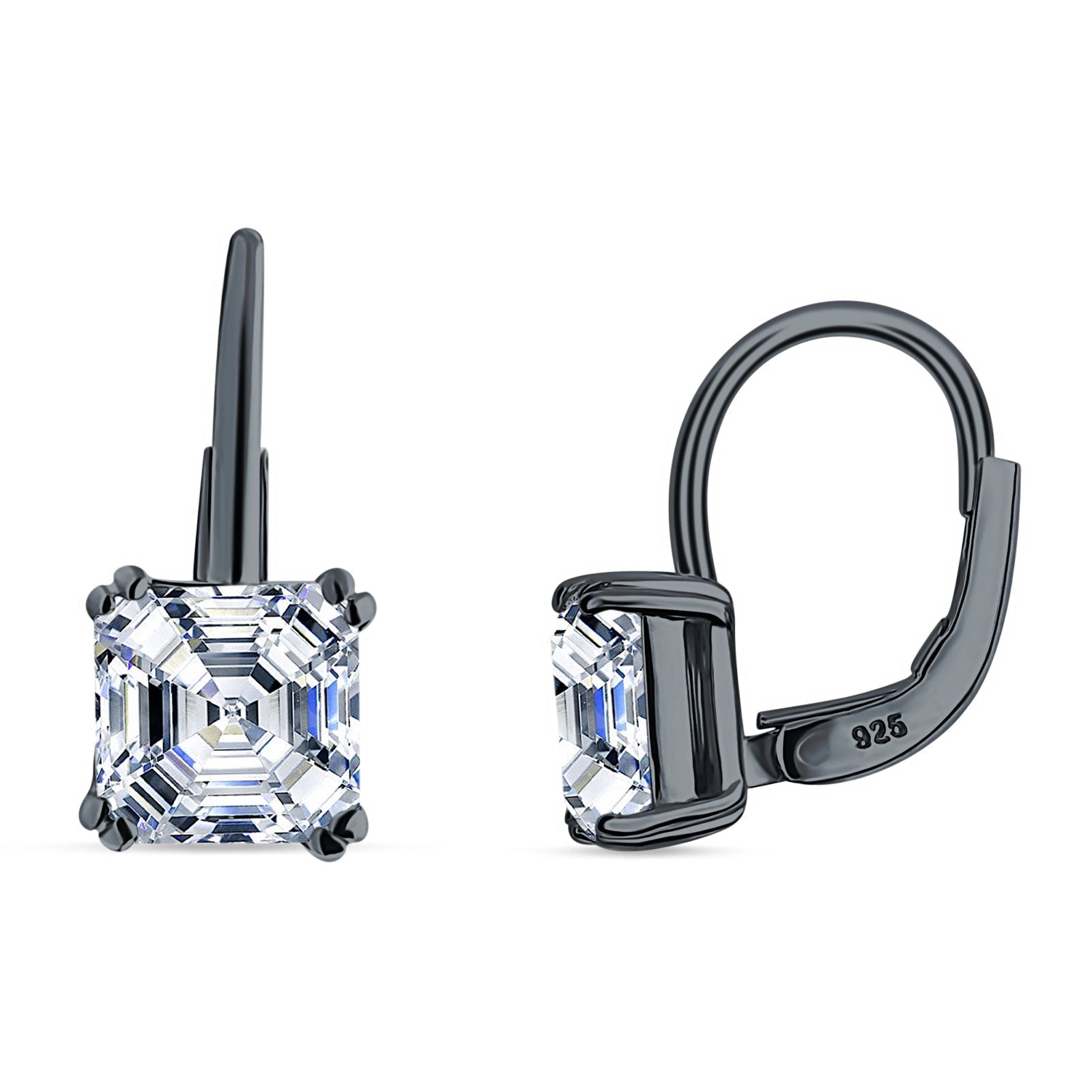 Asscher Leverback Earrings Cubic Zirconia 925 Sterling Silver