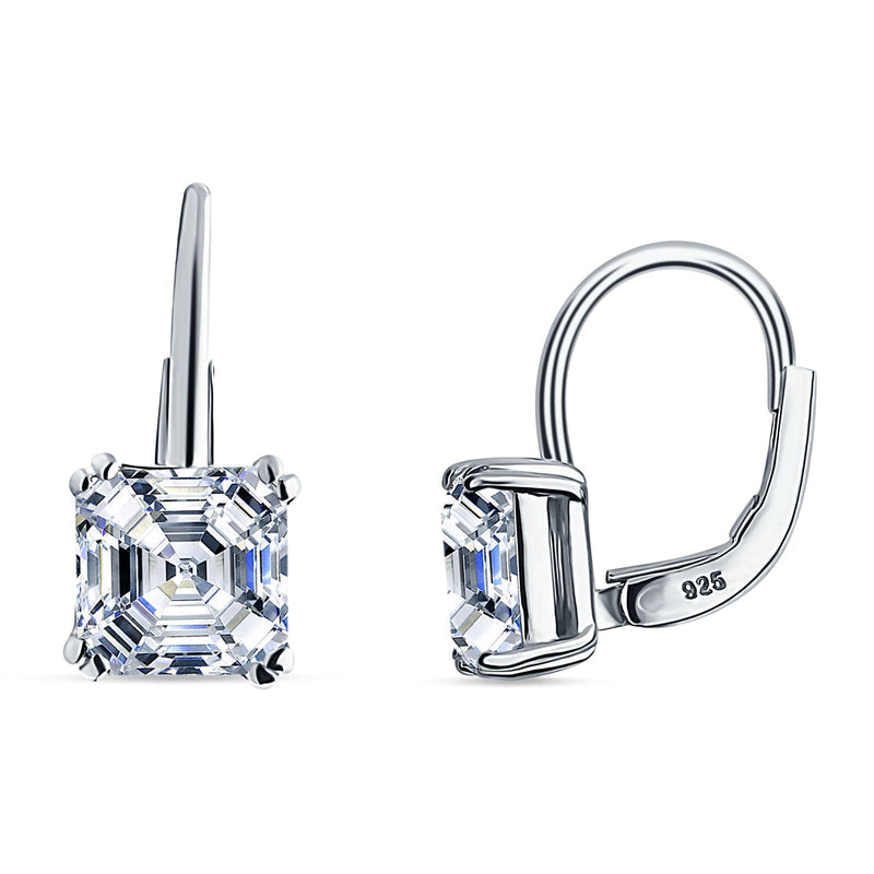 Asscher Leverback Earrings Cubic Zirconia 925 Sterling Silver