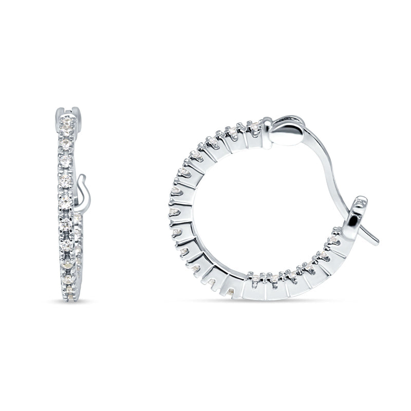 Huggie Hoop Earrings Round Cubic Zirconia 925 Sterling Silver