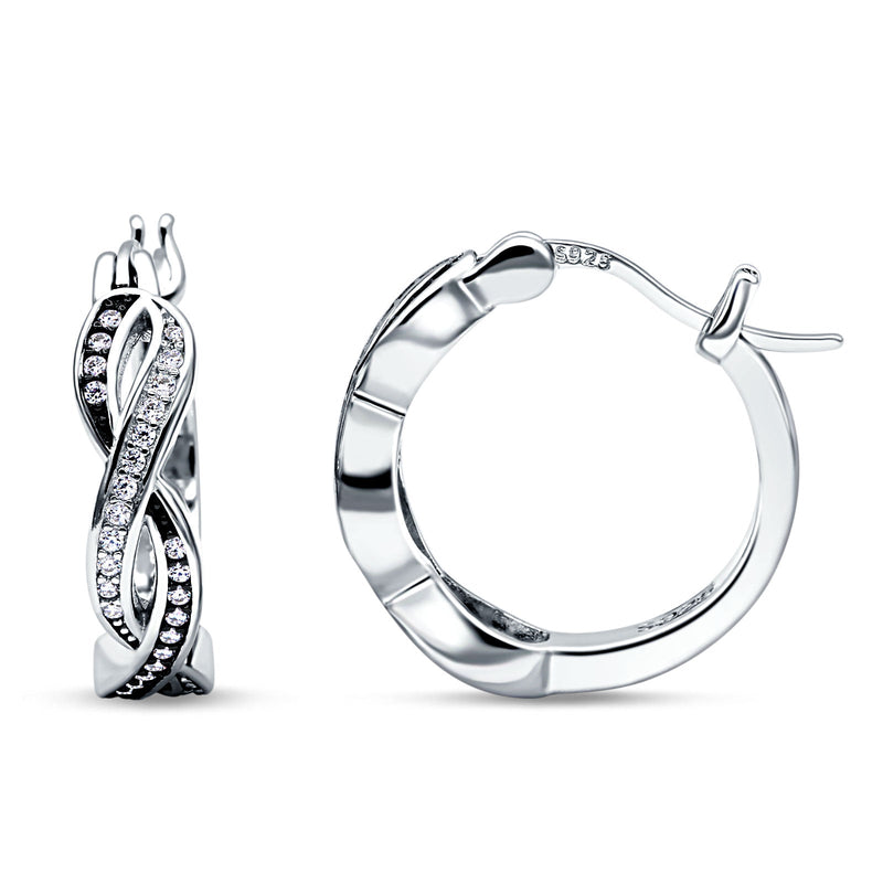 Twisted Infinity Huggie Hoop Earrings Cubic Zirconia 925 Sterling Silver