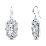 Milgrain Fishhook Earrings Cubic Zirconia 925 Sterling Silver