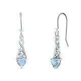 Celtic Trinity Heart Fish-Hook Earrings Cubic Zirconia 925 Sterling Silver