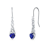 Celtic Trinity Heart Fish-Hook Earrings Cubic Zirconia 925 Sterling Silver