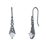 Celtic Trinity Heart Fish-Hook Earrings Cubic Zirconia 925 Sterling Silver