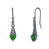 Celtic Trinity Heart Fish-Hook Earrings Cubic Zirconia 925 Sterling Silver