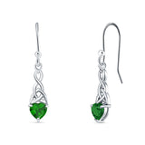 Celtic Trinity Heart Fish-Hook Earrings Cubic Zirconia 925 Sterling Silver