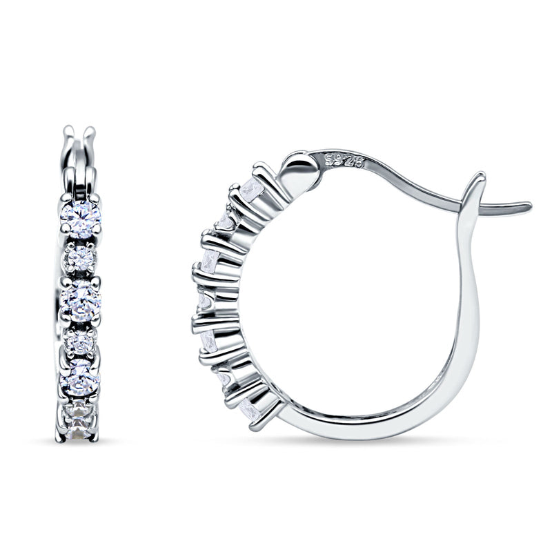 Half Eternity Huggie Hoop Earrings Cubic Zirconia 925 Sterling Silver