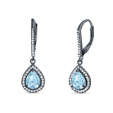 Pear Teardrop Halo Dangle Earrings Cubic Zirconia 925 Sterling Silver