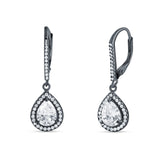 Pear Teardrop Halo Dangle Earrings Cubic Zirconia 925 Sterling Silver