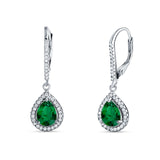 Pear Teardrop Halo Dangle Earrings Cubic Zirconia 925 Sterling Silver