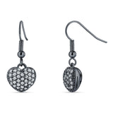 Sparkling Heart Cluster Drop Fish-Hook Earrings Cubic Zirconia 925 Sterling Silver