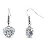 Sparkling Heart Cluster Drop Fish-Hook Earrings Cubic Zirconia 925 Sterling Silver