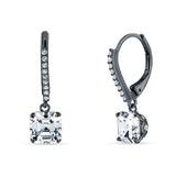 Asscher Cut Solitaire Cubic Zirconia Drop Earrings 925 Sterling Silver