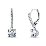 Asscher Cut Solitaire Cubic Zirconia Drop Earrings 925 Sterling Silver