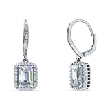 Emerald Cut Dangle Drop Leverback Earrings Cubic Zirconia 925 Sterling Silver