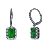 Emerald Cut Dangle Drop Leverback Earrings Cubic Zirconia 925 Sterling Silver