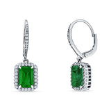 Emerald Cut Dangle Drop Leverback Earrings Cubic Zirconia 925 Sterling Silver