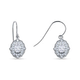 Halo Oval Fishhook Earrings Cubic Zirconia 925 Sterling Silver