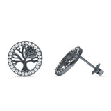 Tree Of Life Stud Earrings Cubic Zirconia 925 Sterling Silver