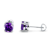 Solitaire Screw Back Stud Earring Brilliant Round Simulated Cubic Zirconia Solid 925 Sterling Silver