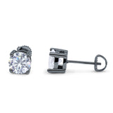 Solitaire Screw Back Stud Earring Brilliant Round Simulated Cubic Zirconia Solid 925 Sterling Silver