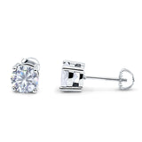 Solitaire Screw Back Stud Earring Brilliant Round Simulated Cubic Zirconia Solid 925 Sterling Silver