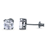 Solitaire Screw Back Stud Earring Excellent Cushion Cut Simulated Cubic Zirconia Solid 925 Sterling Silver