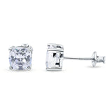 Solitaire Screw Back Stud Earring Excellent Cushion Cut Simulated Cubic Zirconia Solid 925 Sterling Silver