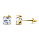 Solitaire Screw Back Stud Earring Excellent Cushion Cut Simulated Cubic Zirconia Solid 925 Sterling Silver