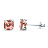 Solitaire Screw Back Stud Earring Excellent Cushion Cut Simulated Cubic Zirconia Solid 925 Sterling Silver