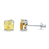 Solitaire Screw Back Stud Earring Excellent Cushion Cut Simulated Cubic Zirconia Solid 925 Sterling Silver