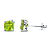 Solitaire Screw Back Stud Earring Excellent Cushion Cut Simulated Cubic Zirconia Solid 925 Sterling Silver