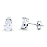 Art Deco Pear Shape Solitaire Push Back Stud Earring 7mmX5mm Excellent Simulated Cubic Zirconia Solid 925 Sterling Silver