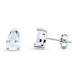 Art Deco Pear Shape Solitaire Push Back Stud Earring 8mmX6mm Excellent Simulated Cubic Zirconia Solid 925 Sterling Silver
