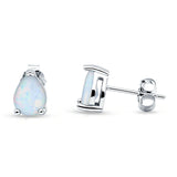 Art Deco Pear Shape Solitaire Push Back Stud Earring 7mmX5mm Excellent Simulated Cubic Zirconia Solid 925 Sterling Silver