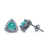 Stud Earrings Lab Created Opal Round Simulated CZ 925 Sterlig Silver(8mm)