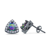 Stud Earrings Lab Created Opal Round Simulated CZ 925 Sterlig Silver(8mm)